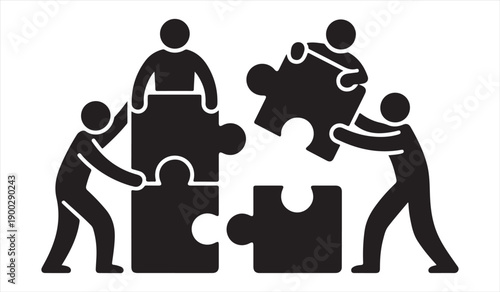 Teamwork collaboration concept with people assembling puzzle pieces