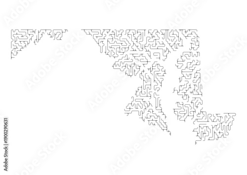 Abstract Maryland Map Vector Illustration Organic Line Art Geography Topography Contour Design Minimalist Modern Wall Decor Print North America USA United States Border Isolated Drawing Sketch Ink