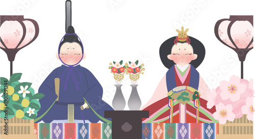雛祭り ひな人形の和風ベクターイラスト　背景なし
