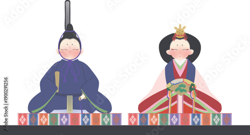雛祭り ひな人形の和風ベクターイラスト　背景なし