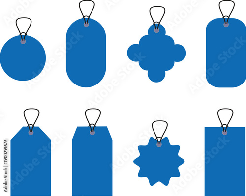 blue product tags ,string loops displayed digitally