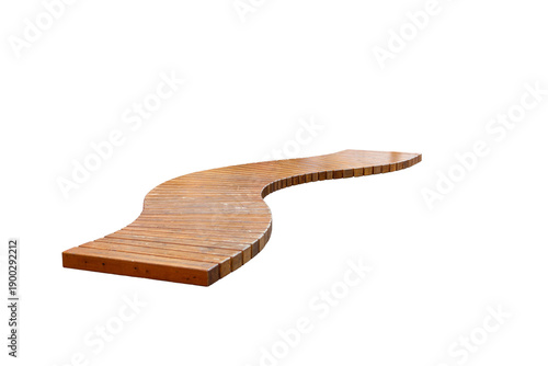 S-shaped wooden bench with pleats