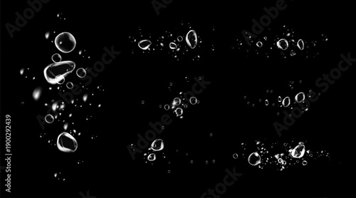 Transparent drops and soap bubbles create a vector texture for sea, aquarium, or fresh design concep