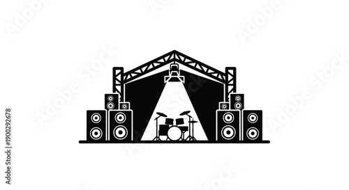 Stage setup with musical instruments in a dark silhouette