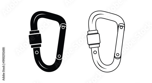 Two carabiners one black and one white in outline silhouette