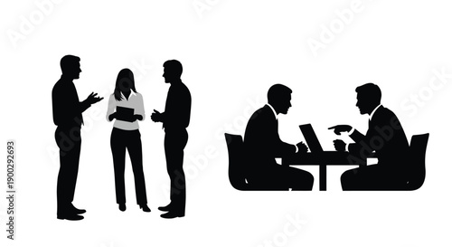 Business meeting in progress with people around a table silhouette