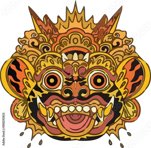 Colorful Balinese Barong Mask Vector Collection with Intricate Traditional Patterns and Sacred Cultural Symbolism