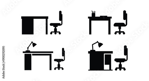 Minimalist furniture set in black shapes a graphic silhouette