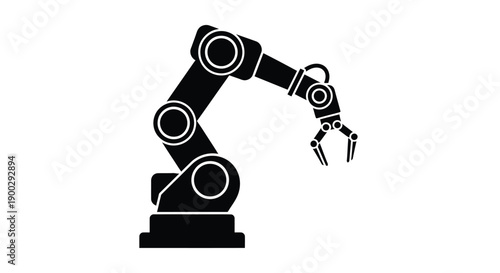Industrial robotic arm in a stark black silhouette