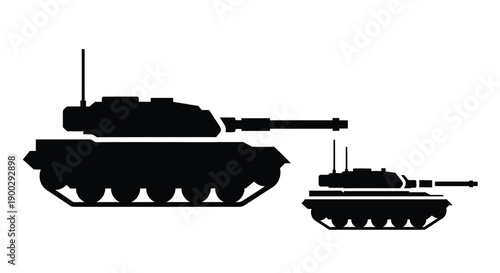 Two military tanks displayed in a stark black silhouette