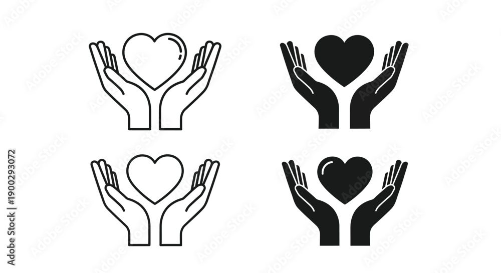 Fototapeta premium Hands cradling a heart shape presented in varying contrast silhouette