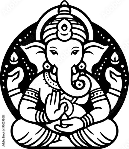 Cultural Icon for Indian Festivals like Ganesh Chaturthi, Illustrating a Stylized Ganesha Idol with Pink and Orange Accents, Emitting Divine Grace and Joy