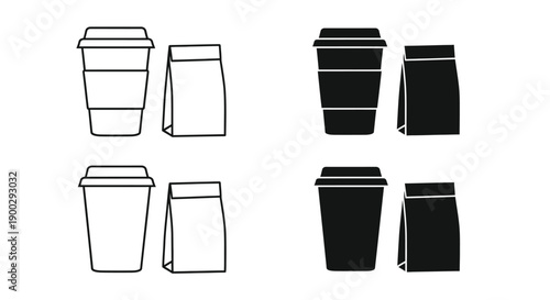 Minimalist coffee cup arrangement in black and white a graphic silhouette