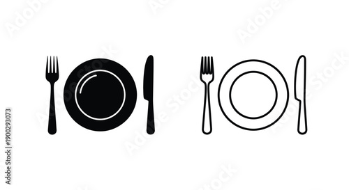 Minimalist dinner setting featuring plates forks and knives silhouette