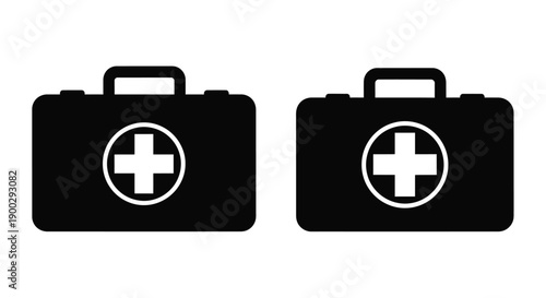 Two black medical cases with a white cross symbol a silhouette