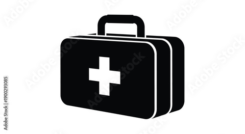 A black medical kit with a white cross a striking silhouette