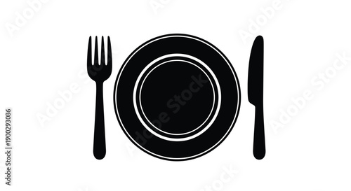 Black flatware and plate arrangement a simple dining scene silhouette