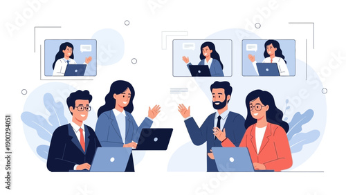 Business meeting, video conference, remote teamwork, collaboration, online communication