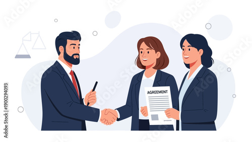 Business Partnership Agreement: Handshake between lawyer and two women