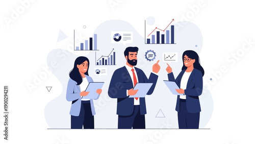 Business Team Analyzing Financial Data and Charts for Growth Strategy