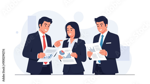 Business Team Analyzing Financial Reports and Charts in Meeting