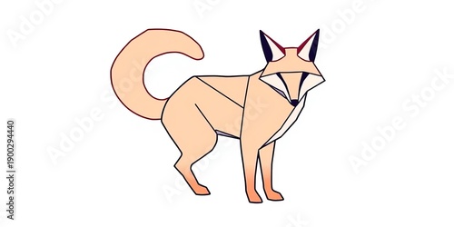 A geometrically-shaped fox outlined in bold lines against a white background,  creature,  animal geometry