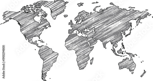 map world continents hand drawn sketch vector outline