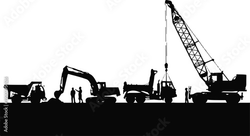 construction urban development cranes excavators workers plans vectors