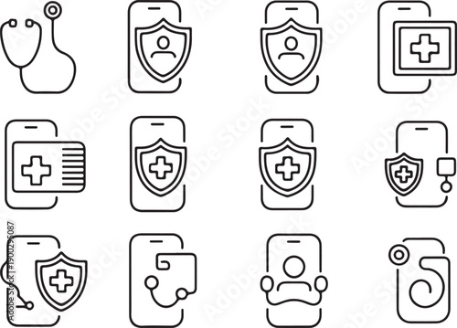 telemedicine icons set smartphone health app medical symbols vector
