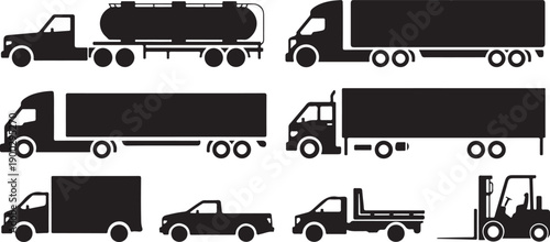 truck transportation icons cargo logistics fleet and forklift