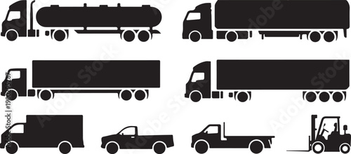 truck silhouette icons set commercial and industrial vehicles