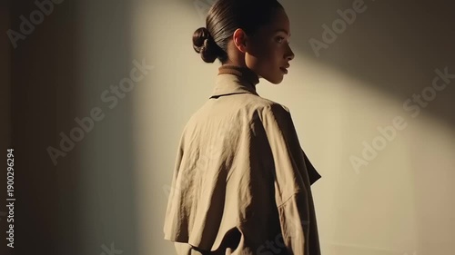 Cinematic Lookbook Video of a Fashion Model in a Minimalist Studio Setting