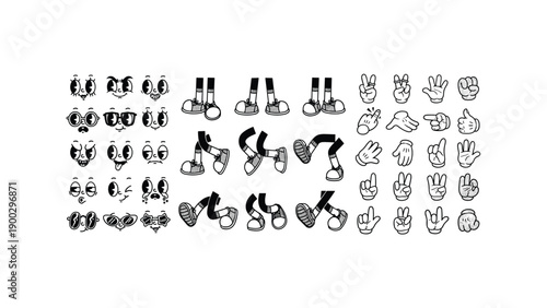 Retro cartoon character mascot creation kit vector illustration graphic icon isolated on white background for funny animation design element