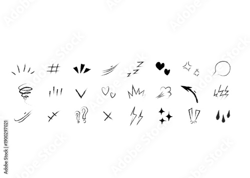 hand-drawn vector elements commonly used in manga and anime to convey emotion and expression. 
