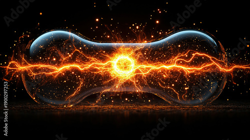 A digital abstract of a glowing energy core with electric sparks.
