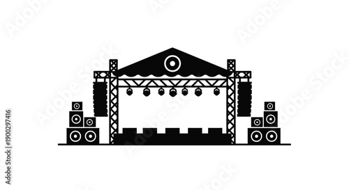 Simple stage design with speakers and lighting a black silhouette