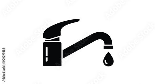 Simple black faucet with a single droplet stark silhouette