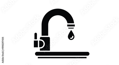 Minimalist depiction of a black faucet with a water droplet silhouette