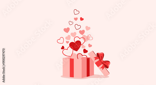 Pink Gift Boxes with Red Hearts and Ribbons.