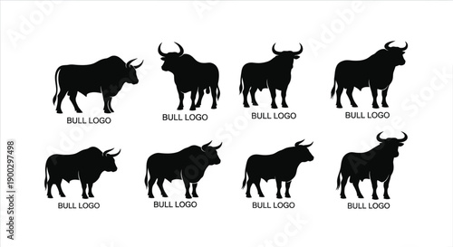 Collection of black bull logos presented in a striking silhouette