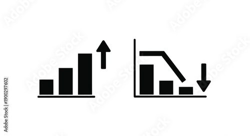 Financial chart depicting market growth and decline black silhouette