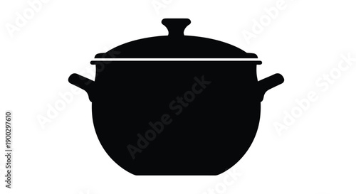 A stark black silhouette of a cooking pot with a lid