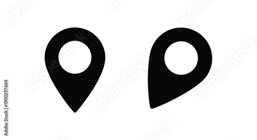 Two black location pin icons simple graphic design silhouette