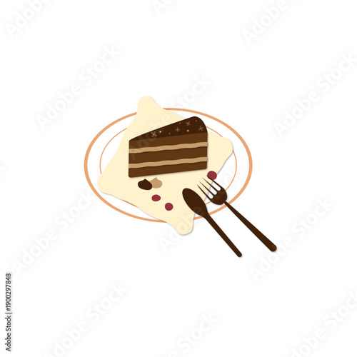 Chocolade cake on napkin vector