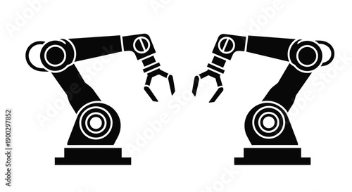 Two robotic arms facing each other in a stark black silhouette