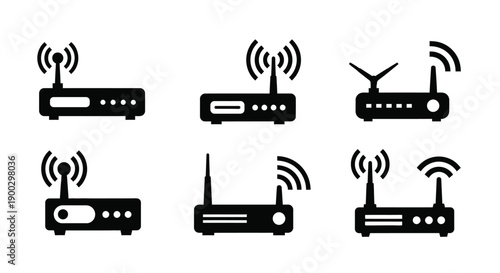 Collection of wireless router icons in a bold silhouette
