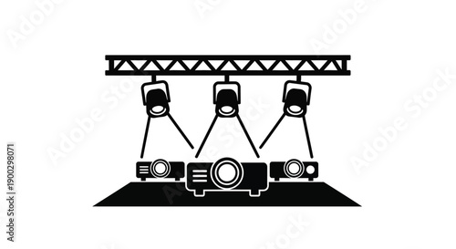 Stage lighting rig with spotlights and equipment black silhouette