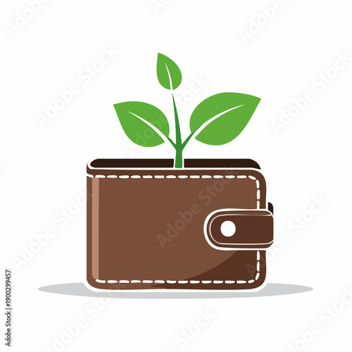 Portfel z wyrastającą rośliną – oszczędzanie pieniędzy, wzrost finansów, budżet domowy i ekologia.