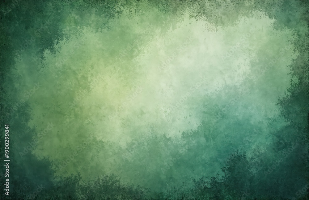 Obraz premium Textured abstract background with green and teal hues. Soft gradient effect with a distressed grunge border. Creates a moody, natural, or artistic atmosphere for design.