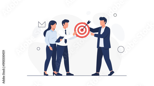 Business team hitting target, achieving goal, strategy, teamwork, success concept